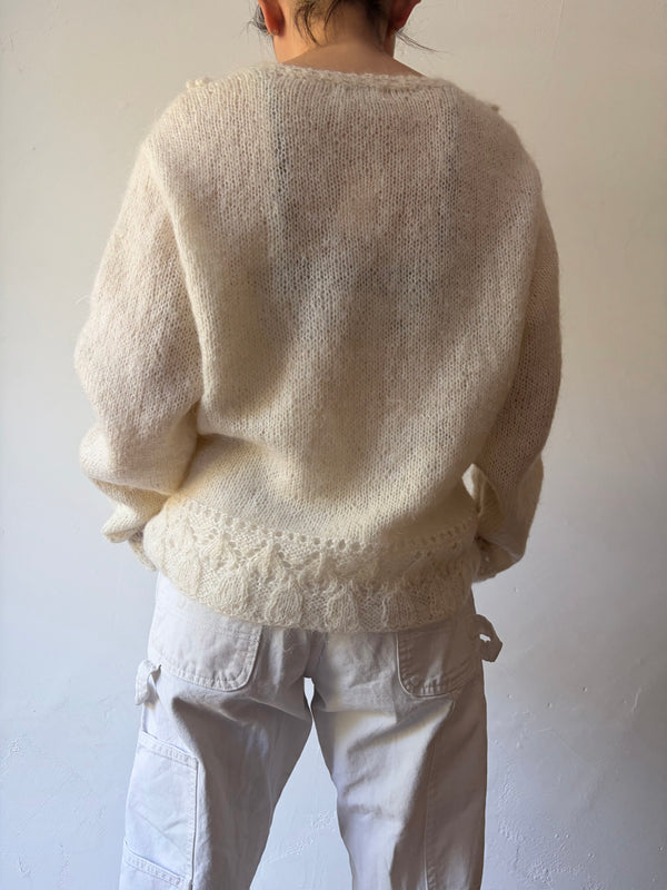 90's White Openwork Knit Cardigan