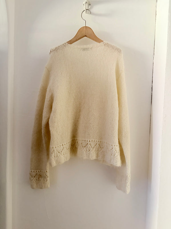 90's White Openwork Knit Cardigan