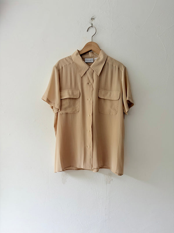 Beige Silk Half Sleeve Top.