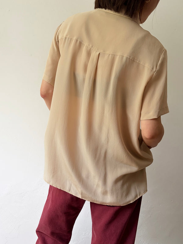 Beige Silk Half Sleeve Top.