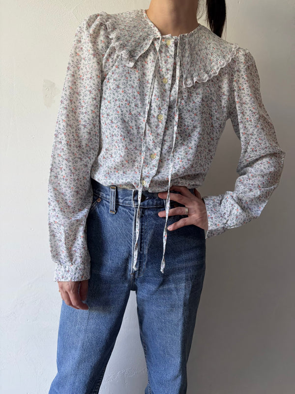 70's-80's Ruffled Pleated Collar Blouse