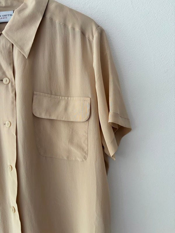 Beige Silk Half Sleeve Top.