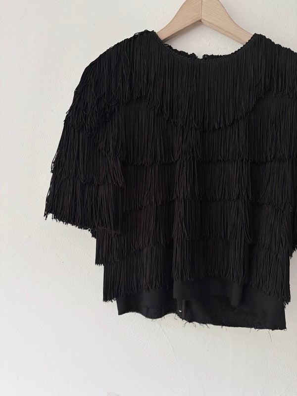 70's-80's ANNE KLEIN Black Fringe Top.U.S.A.