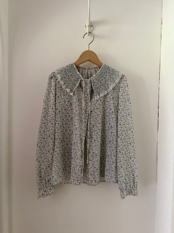 70's-80's Ruffled Pleated Collar Blouse