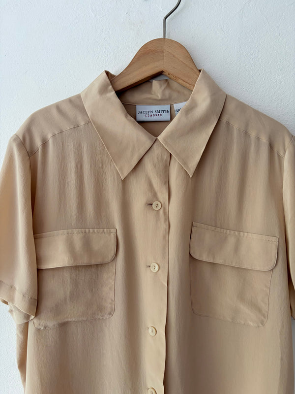 Beige Silk Half Sleeve Top.