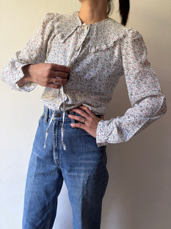 70's-80's Ruffled Pleated Collar Blouse