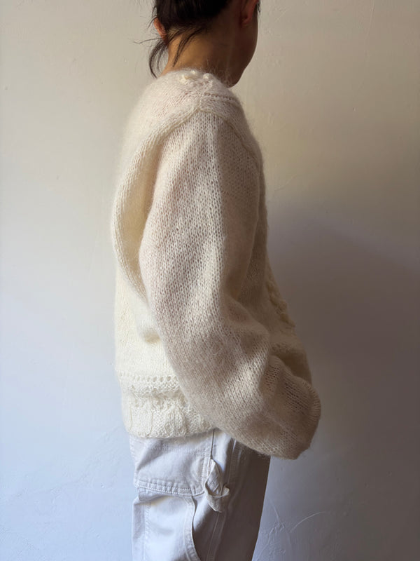 90's White Openwork Knit Cardigan