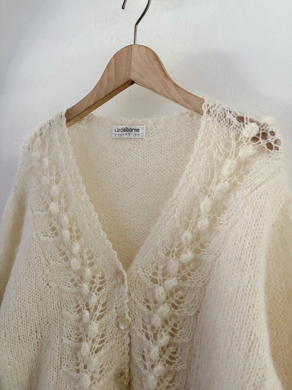 90's White Openwork Knit Cardigan