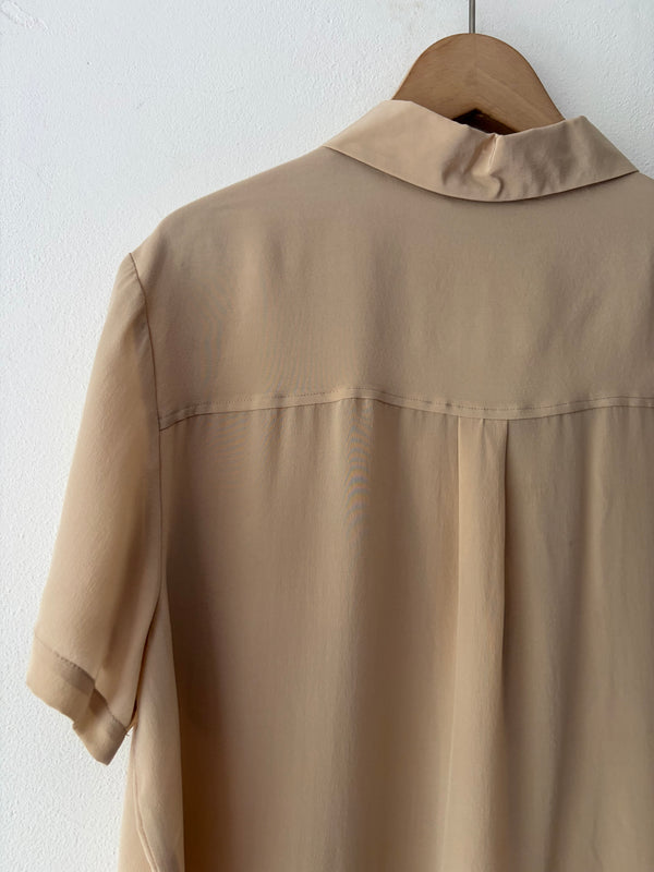 Beige Silk Half Sleeve Top.