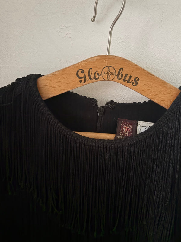 70's-80's ANNE KLEIN Black Fringe Top.U.S.A.