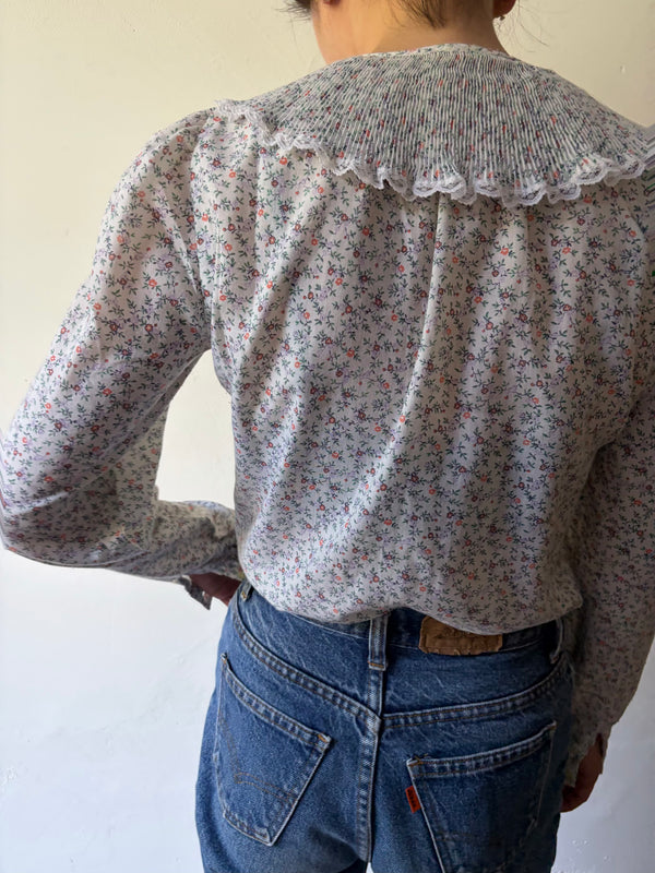 70's-80's Ruffled Pleated Collar Blouse