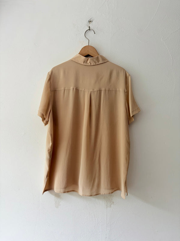 Beige Silk Half Sleeve Top.