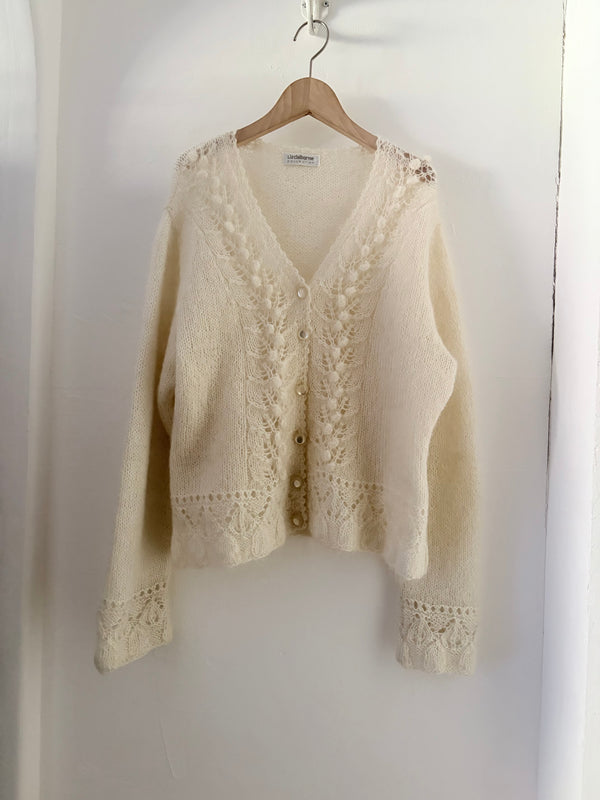 90's White Openwork Knit Cardigan