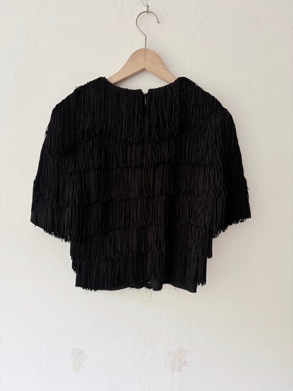 70's-80's ANNE KLEIN Black Fringe Top.U.S.A.