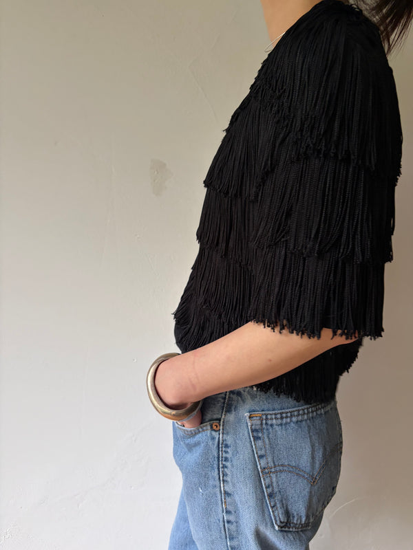 70's-80's ANNE KLEIN Black Fringe Top.U.S.A.