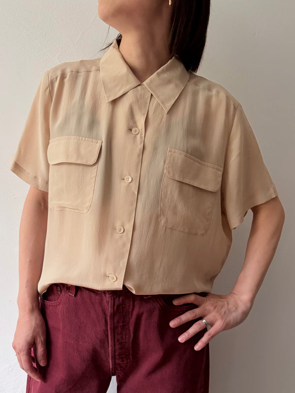 Beige Silk Half Sleeve Top.