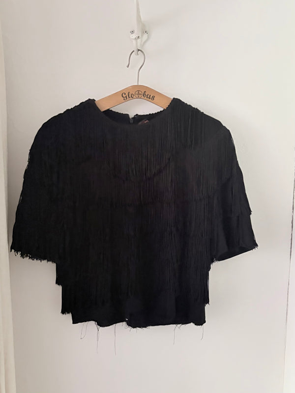 70's-80's ANNE KLEIN Black Fringe Top.U.S.A.