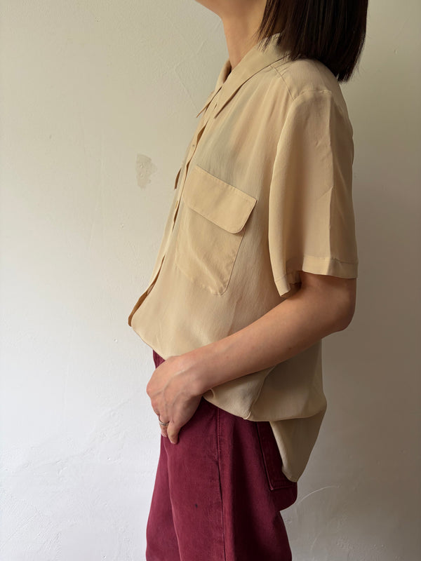 Beige Silk Half Sleeve Top.