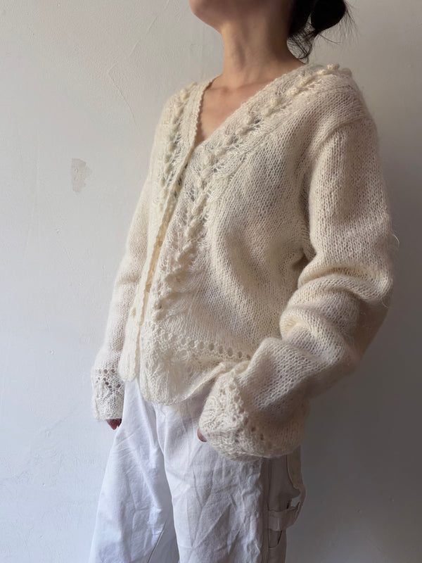 90's White Openwork Knit Cardigan