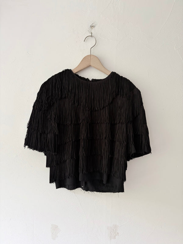 70's-80's ANNE KLEIN Black Fringe Top.U.S.A.