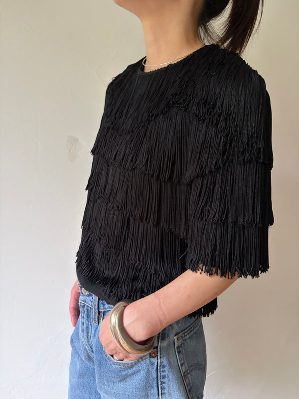 70's-80's ANNE KLEIN Black Fringe Top.U.S.A.
