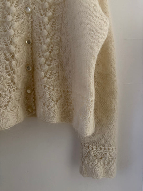 90's White Openwork Knit Cardigan