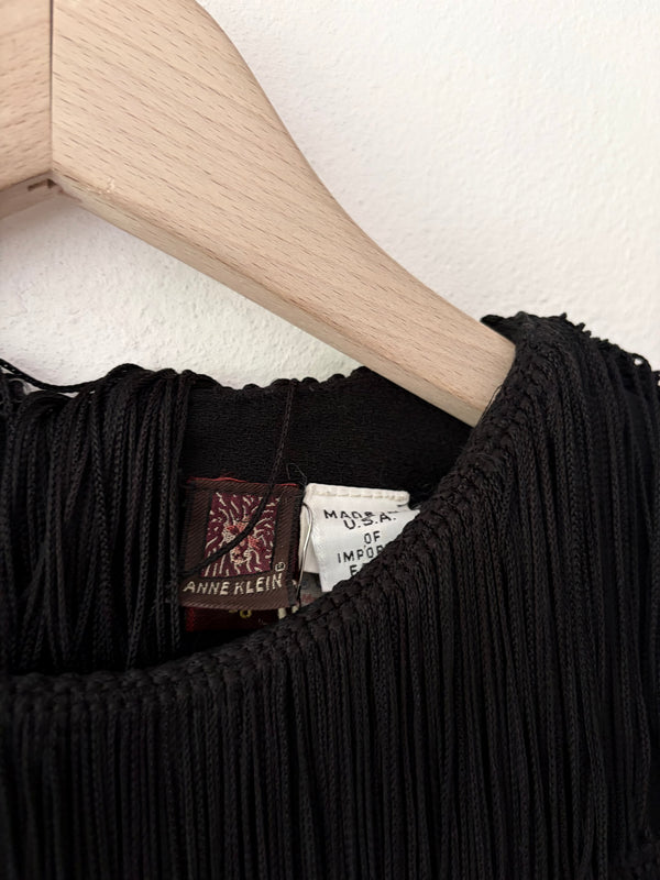 70's-80's ANNE KLEIN Black Fringe Top.U.S.A.